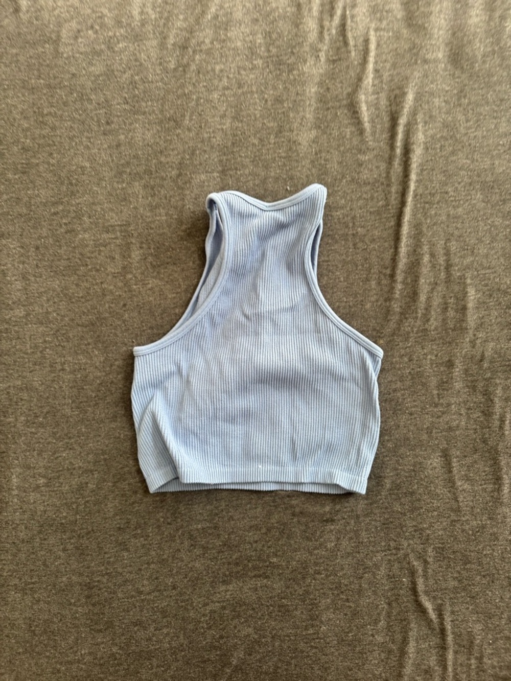Ribbed Racerback Crop Tank Top - Light Blue - Picture 2 of 2